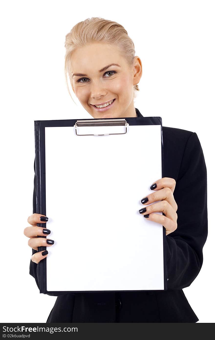 Woman Showing Clipboard