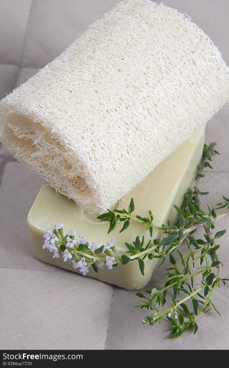 Natural lufah sponge with thyme soap