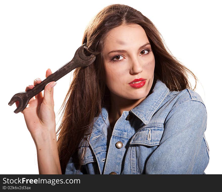 Woman and wrench