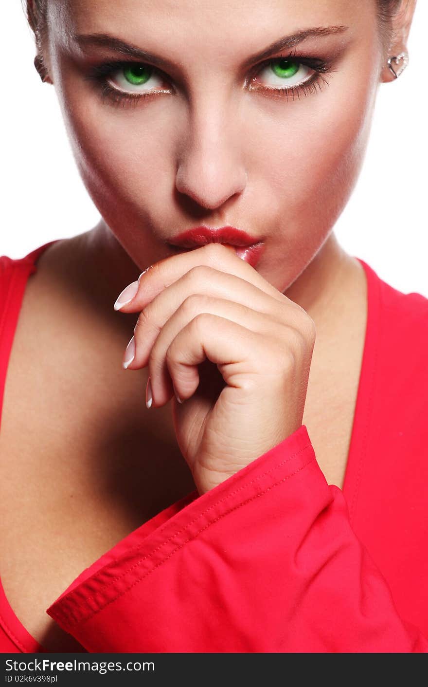 Portrait of beautiful woman with finger in her mouth. Portrait of beautiful woman with finger in her mouth