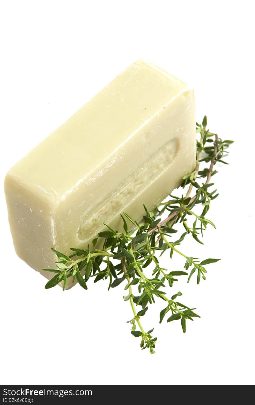 Natural soap and fresh thyme, isolated