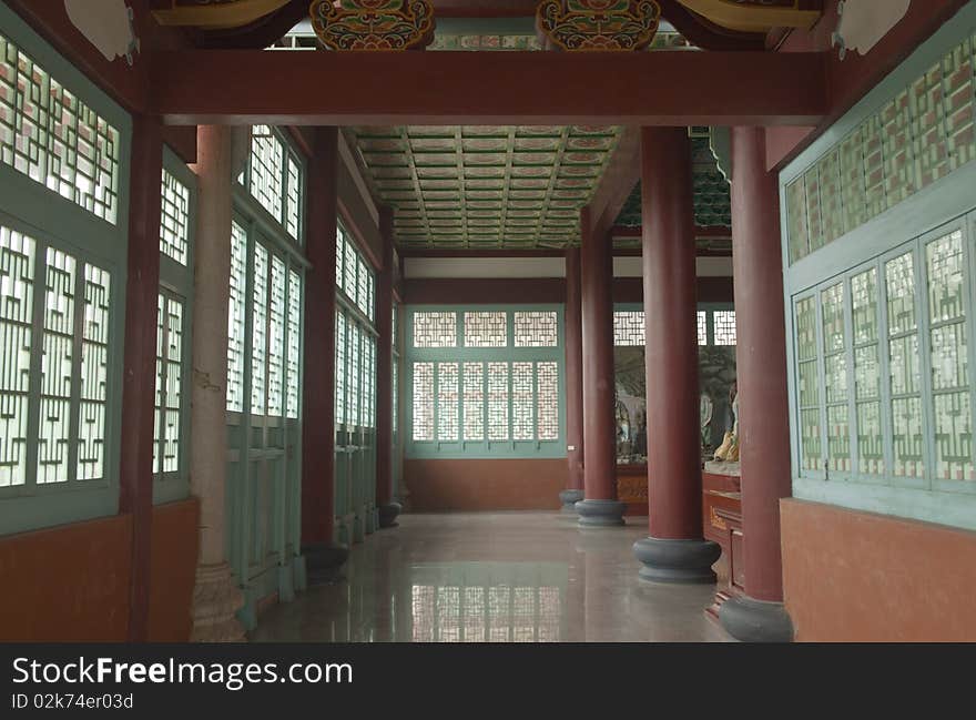 Corridor in ancient Chinese buddhist monastery