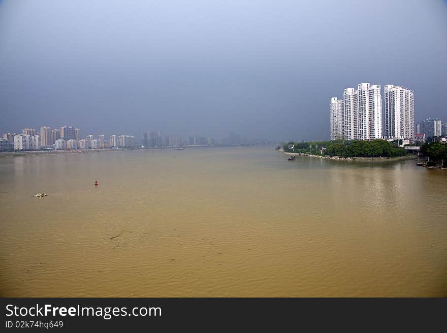 The storm eve of Min river in Fuzhou city of China