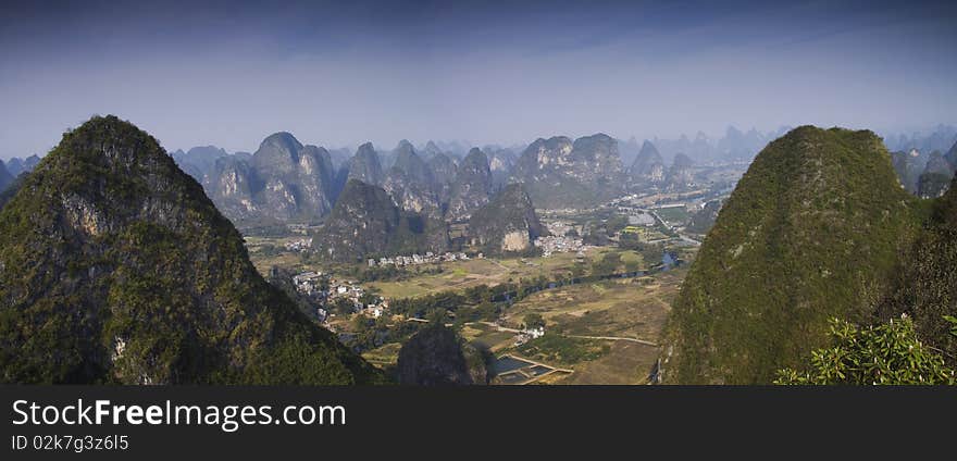 Yangshuo view from moon hill. Yangshuo view from moon hill