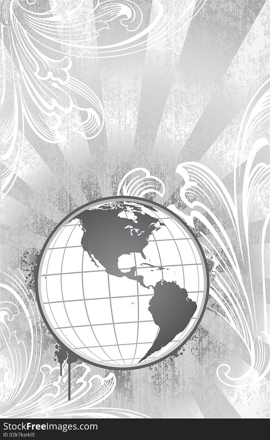 Globe on detailed background, room for text. All elements on separate layers, easily edited. Globe on detailed background, room for text. All elements on separate layers, easily edited.