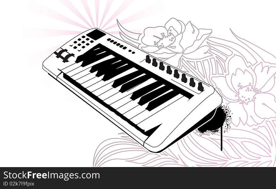 Keyboard on floral background. Separated elements. Keyboard on floral background. Separated elements.