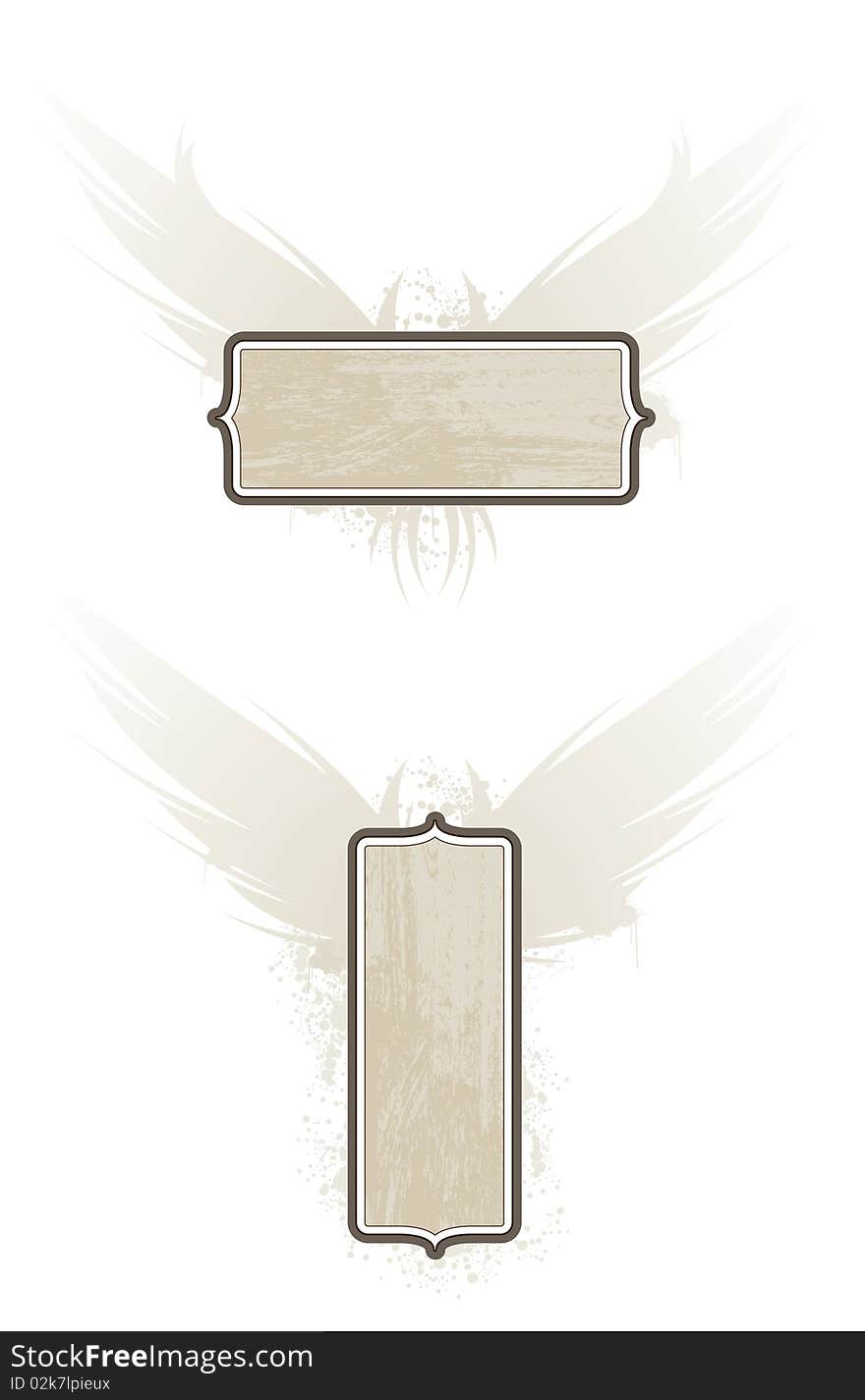 Two woodgrain plaques with wings. Separate elements. Two woodgrain plaques with wings. Separate elements.