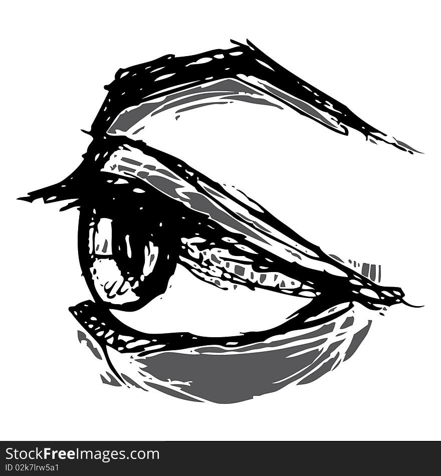 Isolated hand drawn eye in woodblock style. Isolated hand drawn eye in woodblock style.