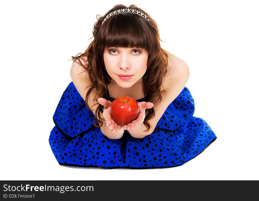 Lovely Girl With A Red Apple