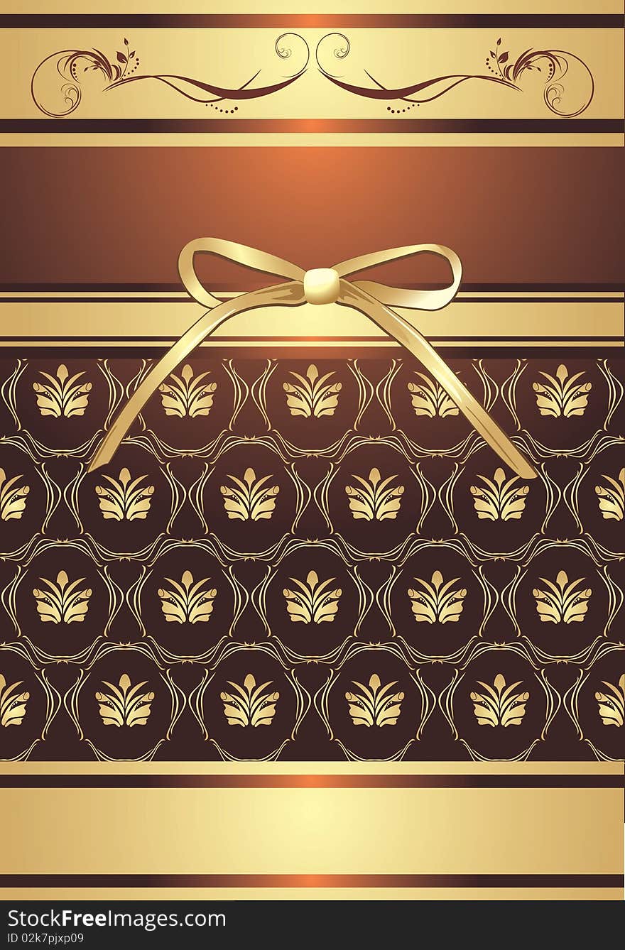 Golden bow on the decorative background. Illustration