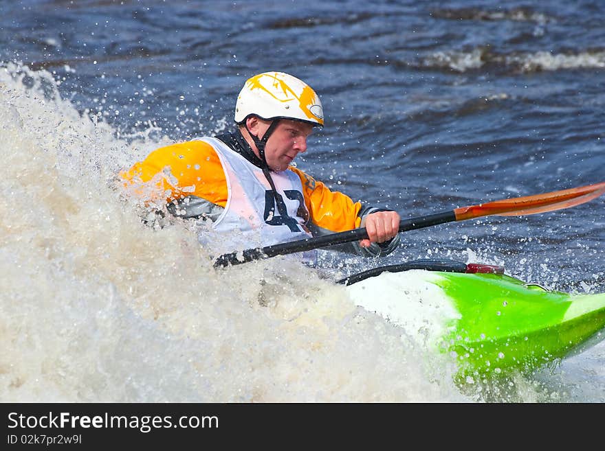 Kayak freestyle on whitewater, Russia, Msta, may 2010