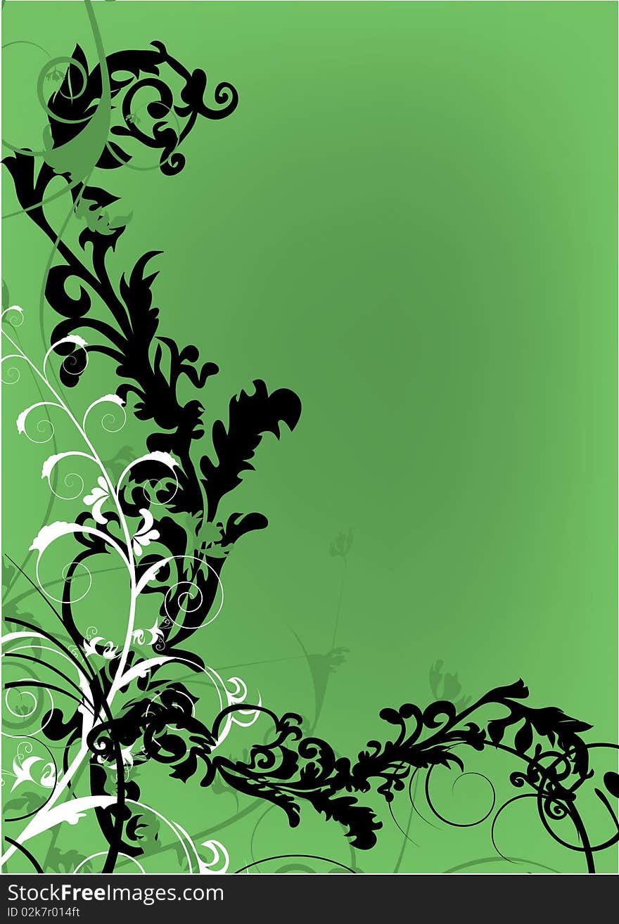 Black and white ornament on green background