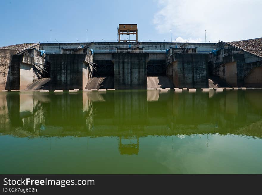 Behind gates of Ubonlatana dam in summer. Behind gates of Ubonlatana dam in summer.