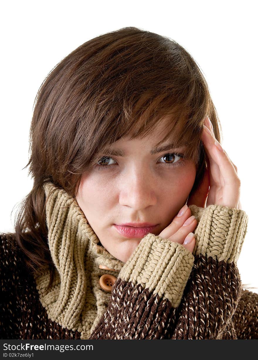 Portrait of cool girl on white background. Portrait of cool girl on white background