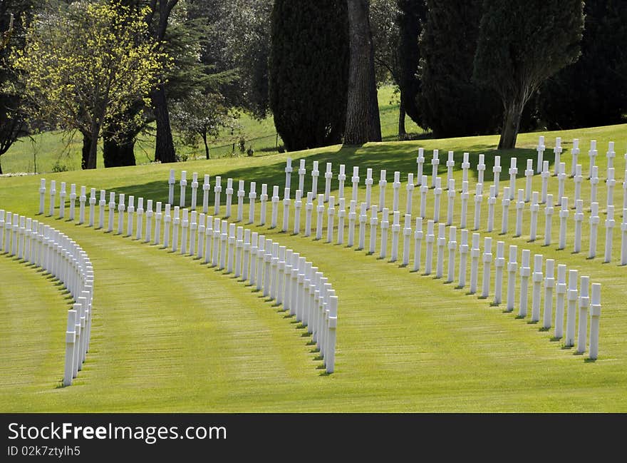 Alignment of tombs in the American cemetry of Florence, Italy. Alignment of tombs in the American cemetry of Florence, Italy