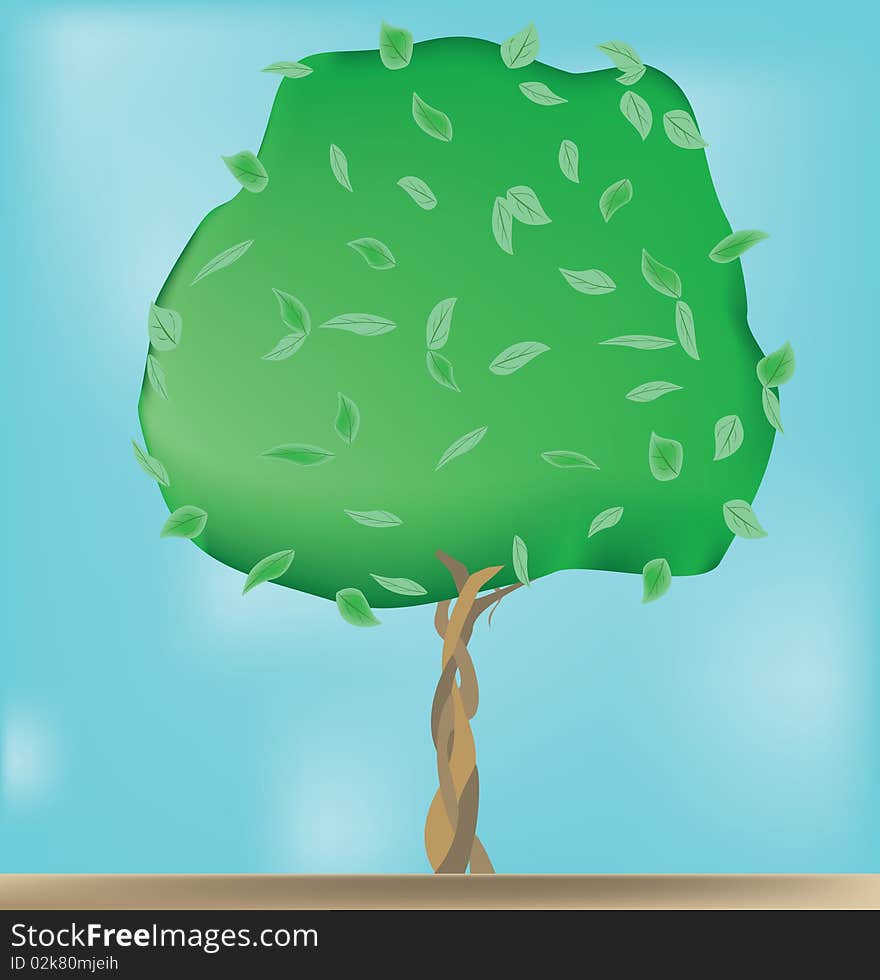 Illustration of alone growing tree under the blue sky