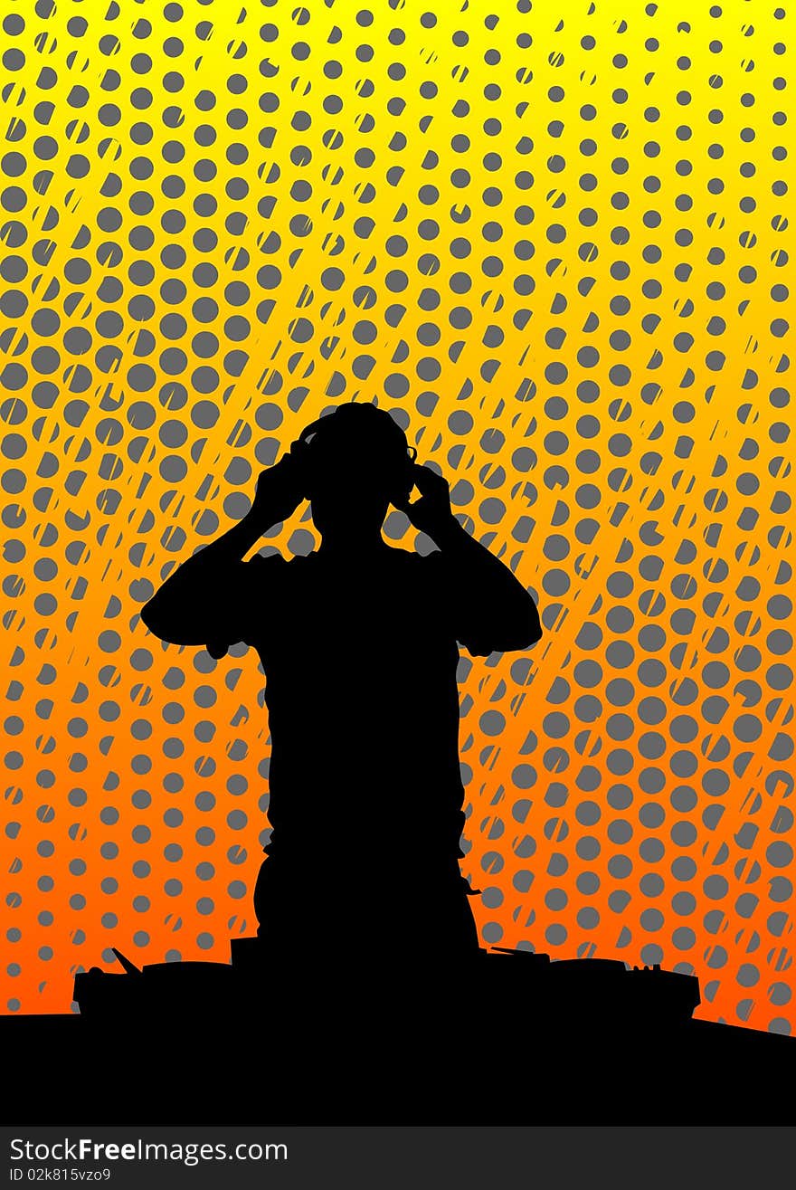 Drawing disc jockey on a colored background