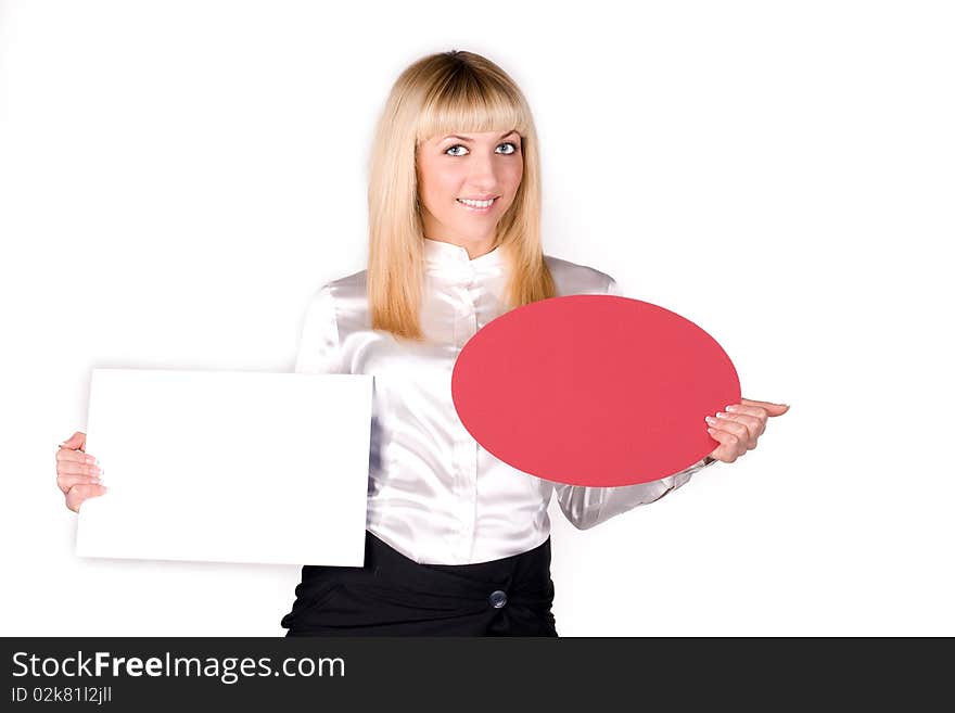 Blonde with two blank billboard