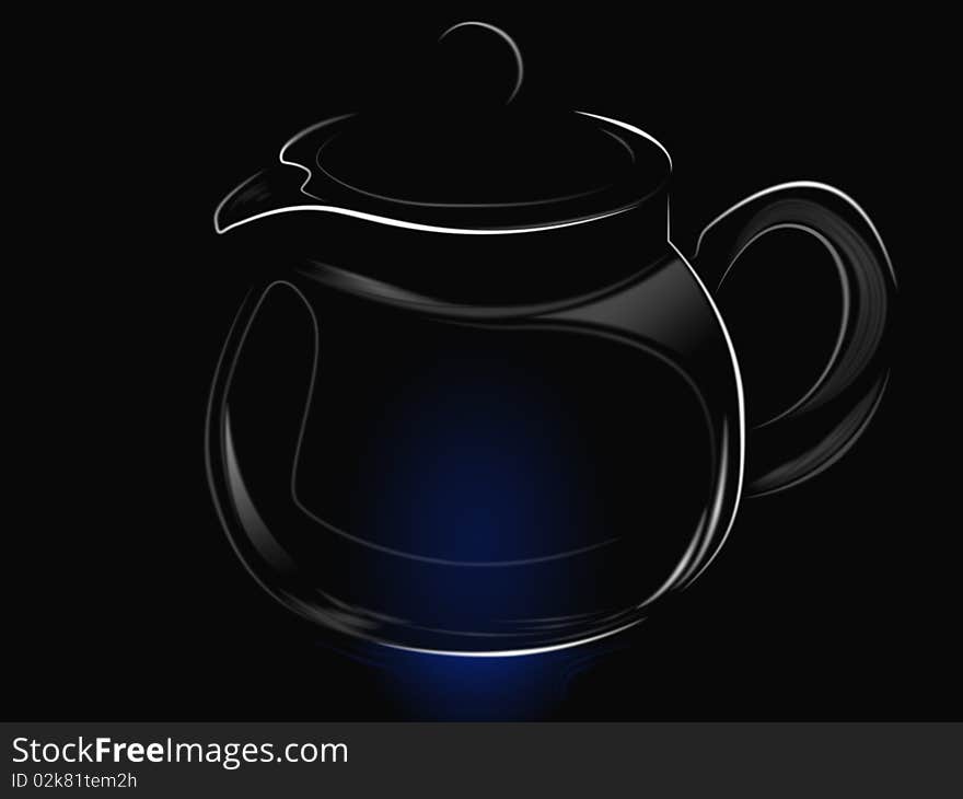 A glass teapot against dark background