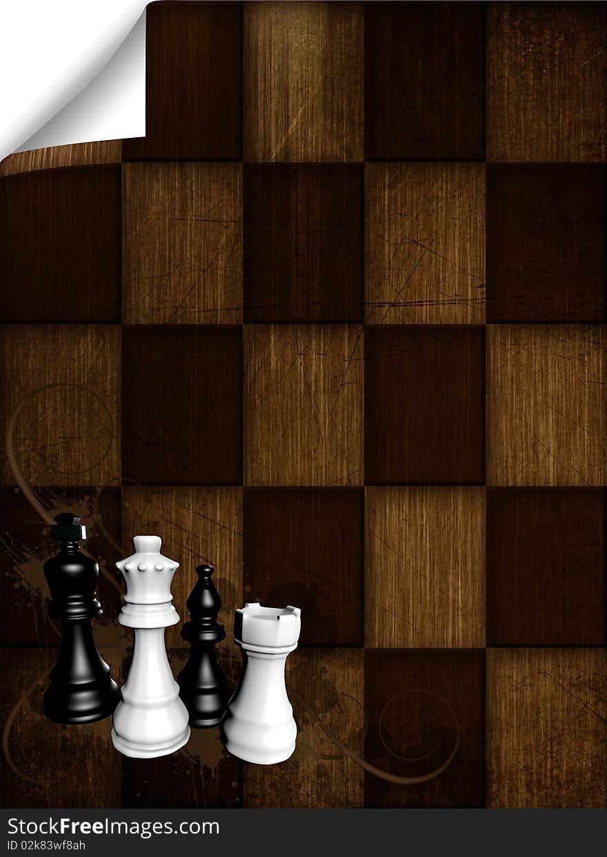 Decorative chess board background with chess pieces