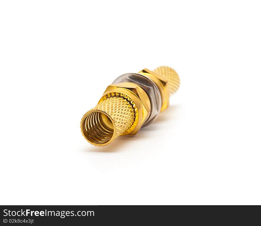 Gilded television connector on a white background