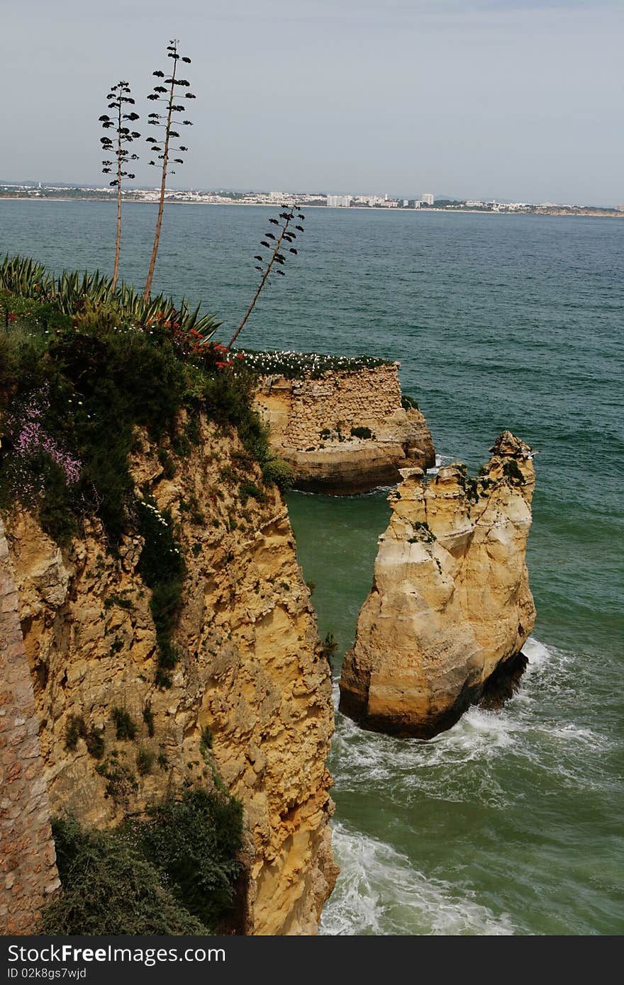 Steep rocky coast in Algarve, Portugal