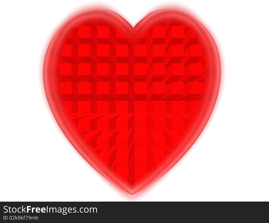 Red heart from squares on colour background