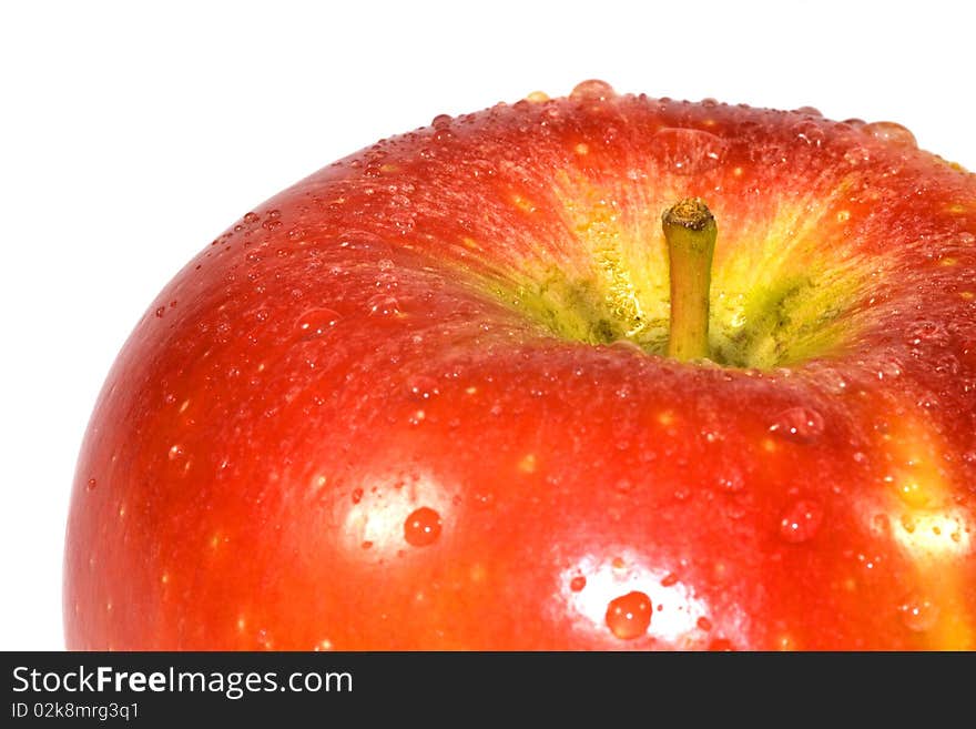 Ripe red apple on a white background