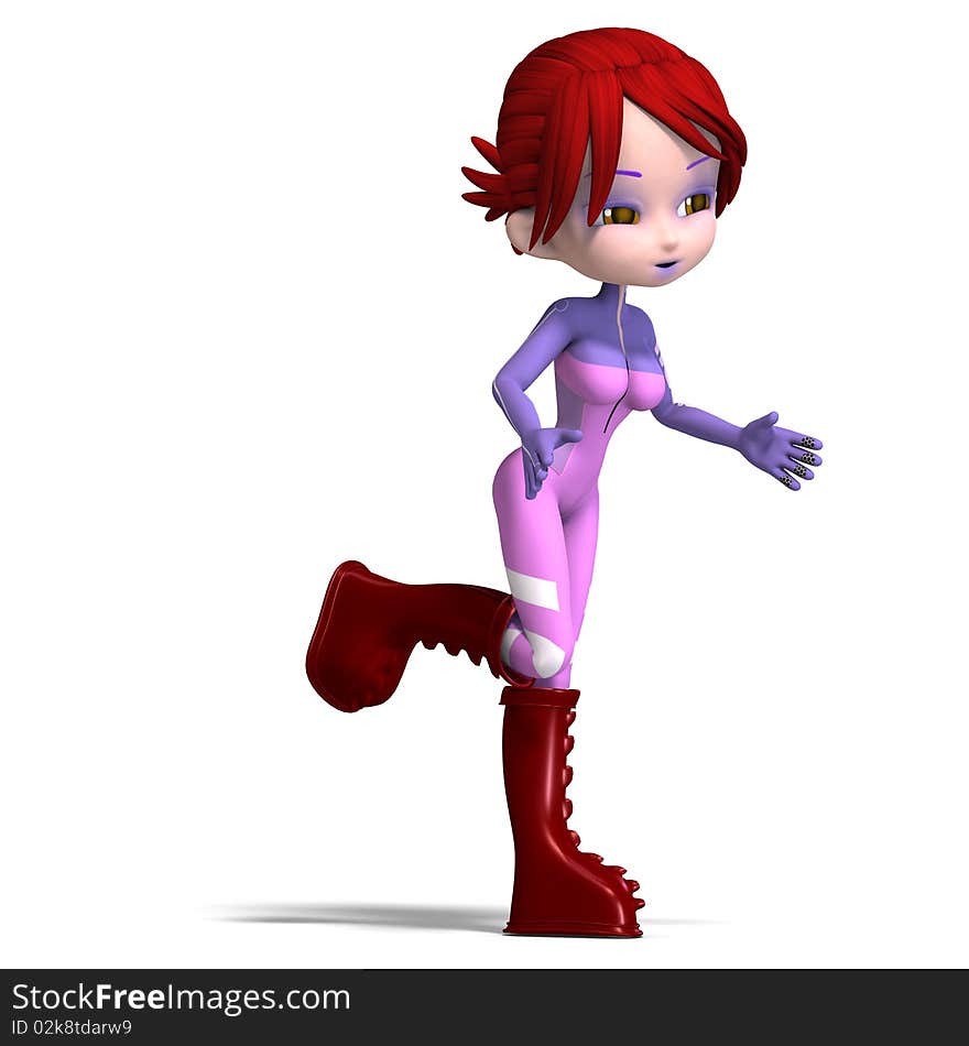 Young and cute cartoon astronaut with red hair. 3D rendering with clipping path and shadow over white