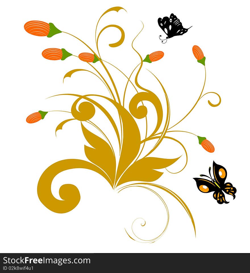 Abstract floral background with butterfly