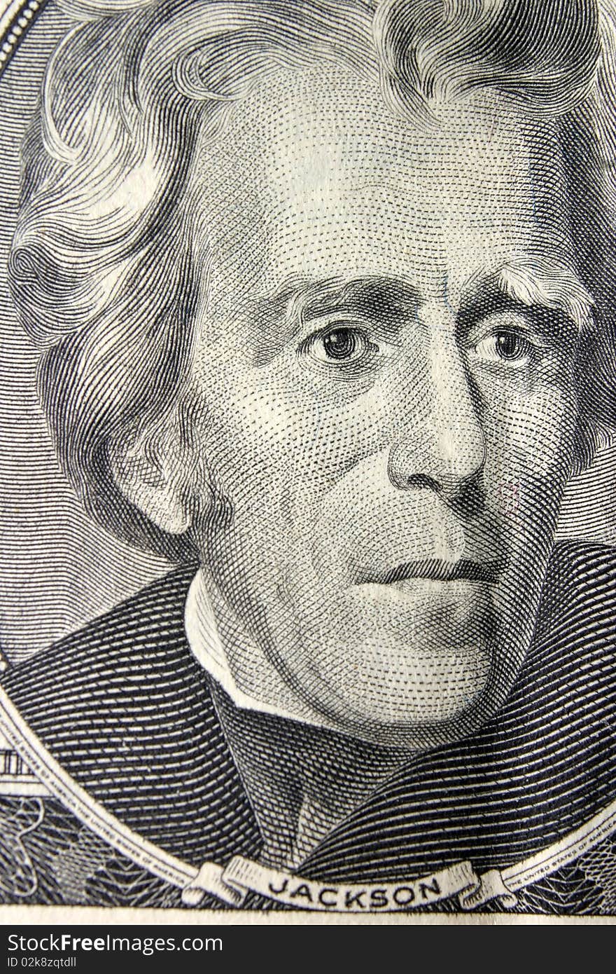 Portrait of Andrew Jackson as it appears on the 20 dollar bill. Portrait of Andrew Jackson as it appears on the 20 dollar bill.