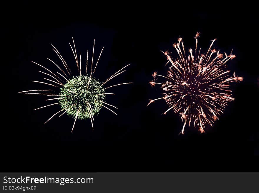 Large beautiful fireworks on the black sky