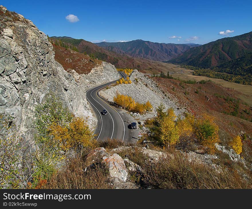 Mountain road high in the mountains at the pass