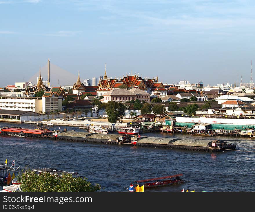 The Grand Palace and Chaophraya River View from Wat Arun