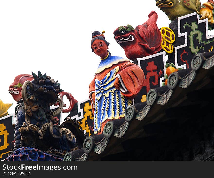 Chinese Sculptures on Roof of Chinese Temple