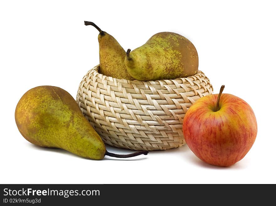 Pears And An Apple On A White Background