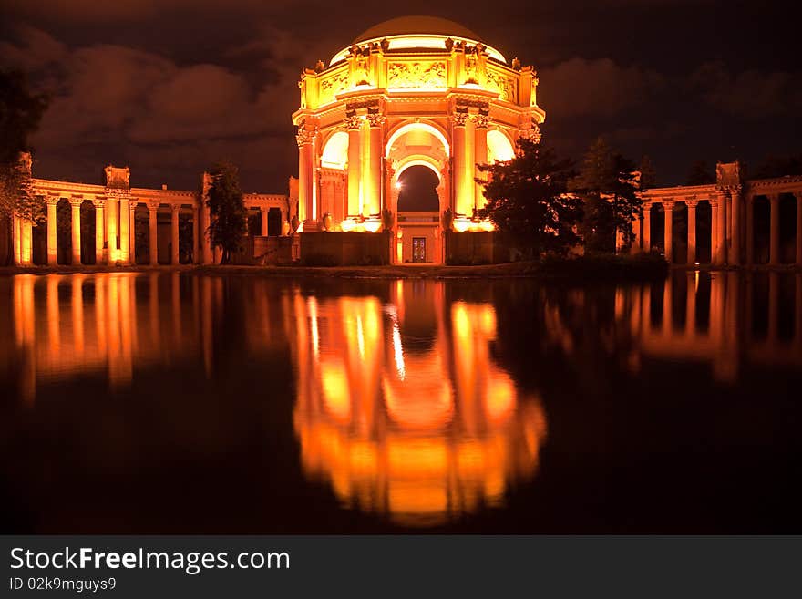 Palace of Fine Arts museum at night in San Francisco. Palace of Fine Arts museum at night in San Francisco.