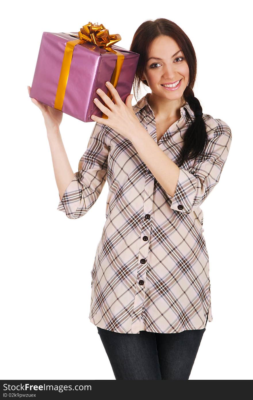 Beautiful young woman with a gift box