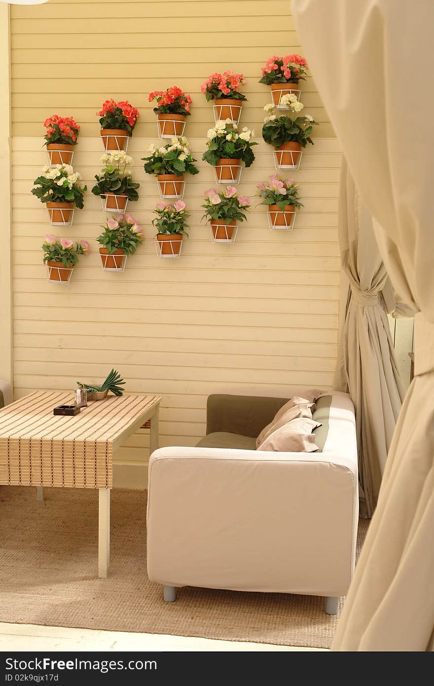 View of restaurant: chair and table with drapes