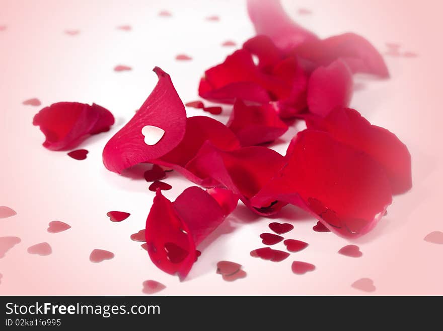 Red petals and red hearts