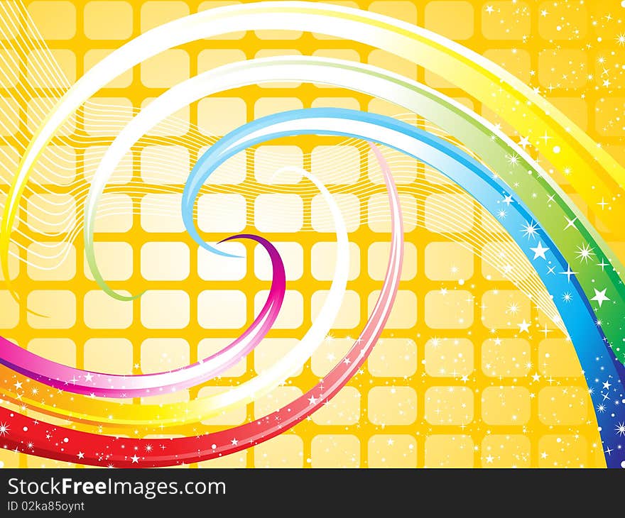 Abstract rainbow theme base wave wtih starts and deep yellow theme base background