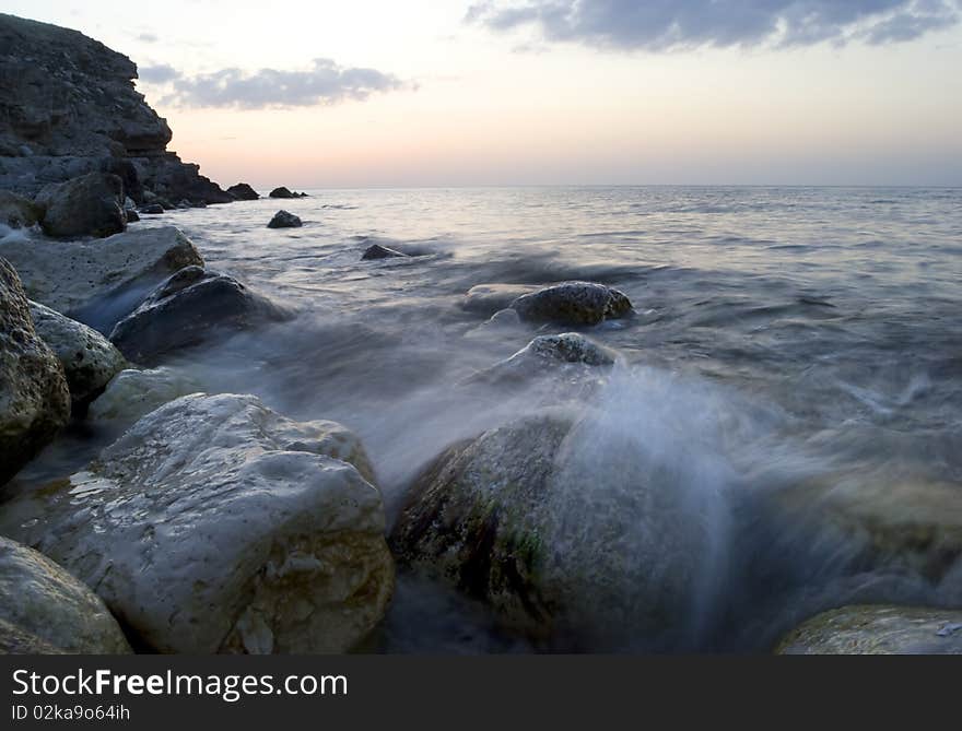 Sea after sunset. Crimea. Ukraine. Long exposure. Sea after sunset. Crimea. Ukraine. Long exposure