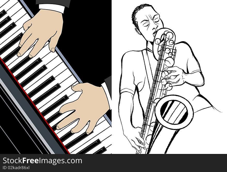 Vector illustration of pianist and saxophonist