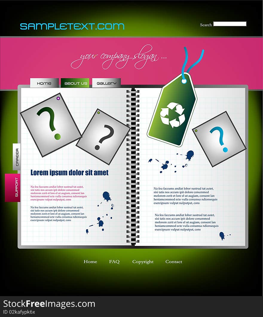 Green website template with recycle sign tag,