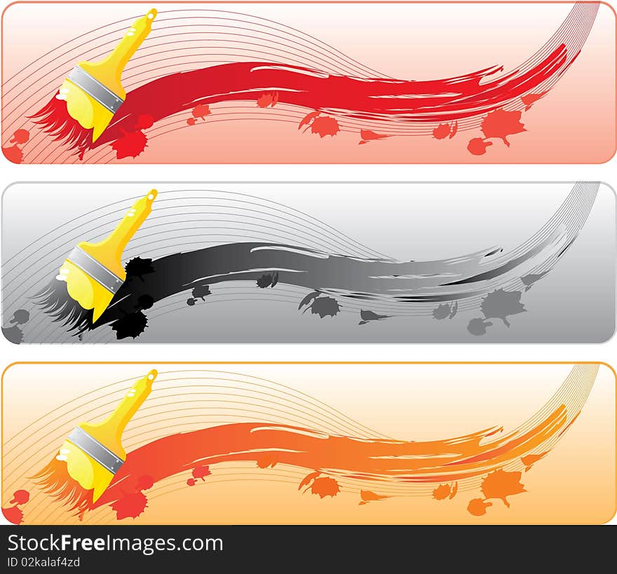 Colorful banner set with brashes and daps. Isolated on a white background.Vector will be additional