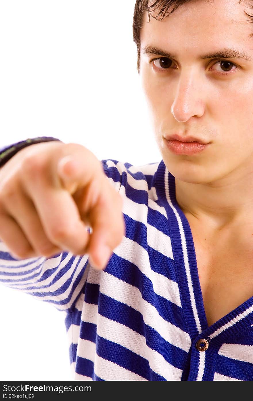 Young casual man pointing with is finger to the camera