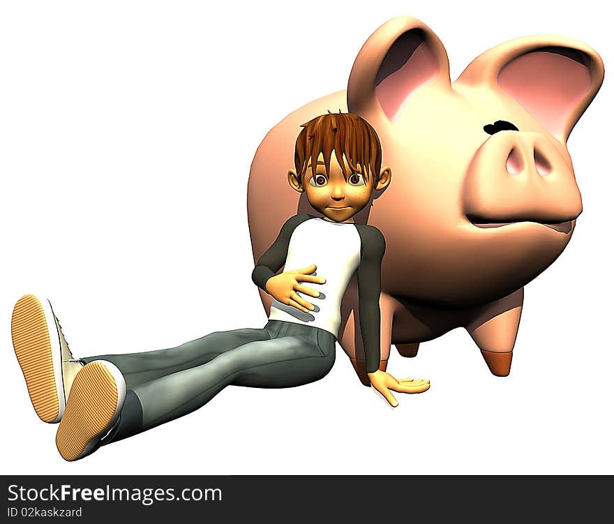 Kid boy savings and pig bank