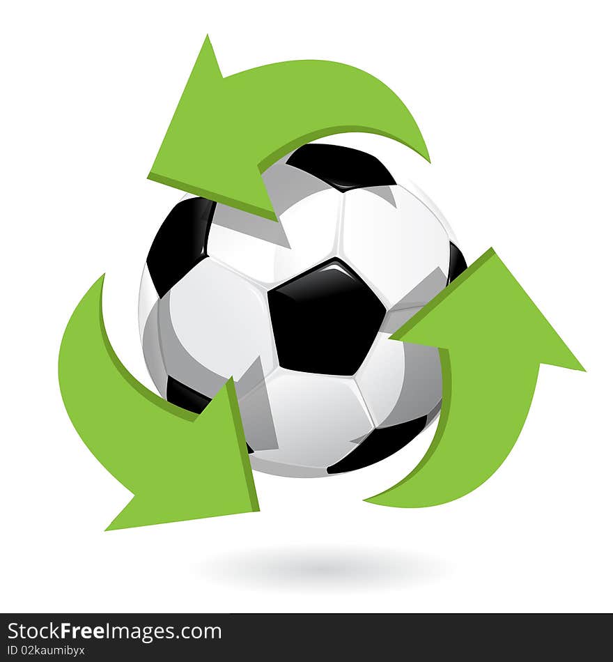 Illustration, symbolic circular green arrows around ball. Illustration, symbolic circular green arrows around ball