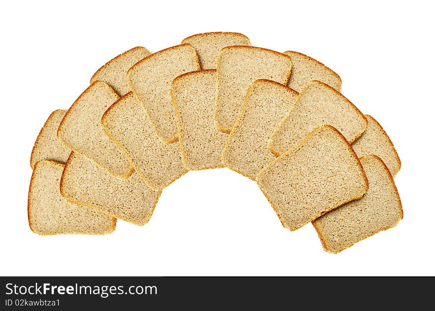 Slices of dark bread isolated over white. Slices of dark bread isolated over white