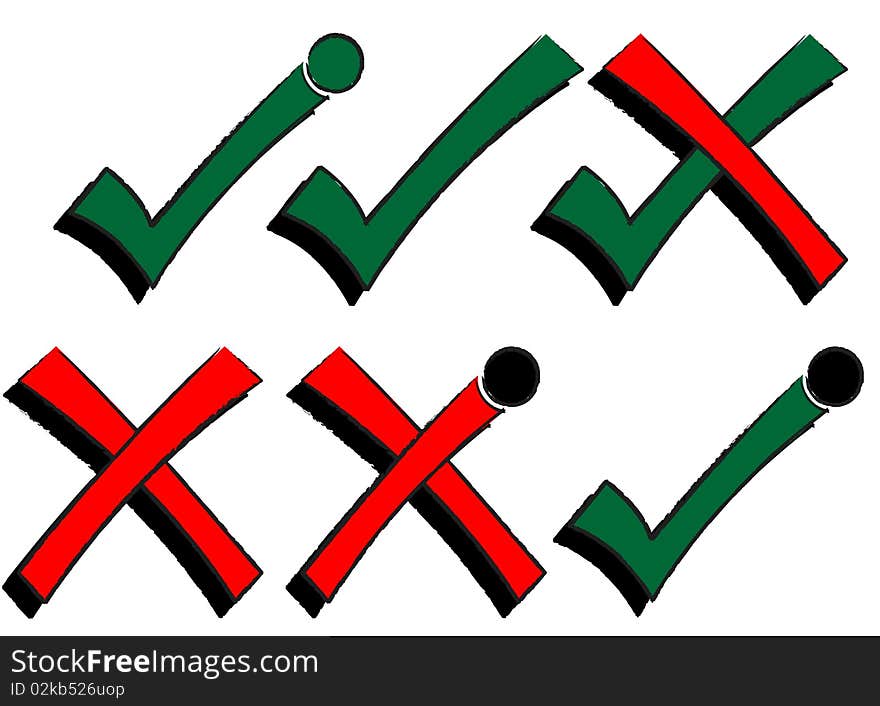 Check mark, tick and cross combinations illustration